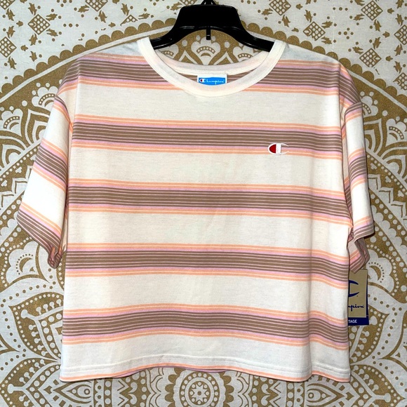 Champion Tops - “CHAMPION” LADIES STRIPED SHORT SLEEVED T-SHIRT, HERITAGE COLLECTION, SIZE MED